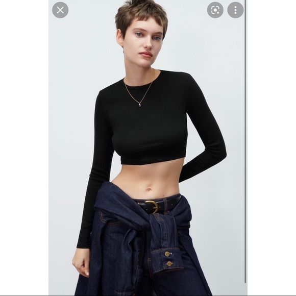 Zara Tops Zara Basic Black Long Sleeve Crop Top Poshmark